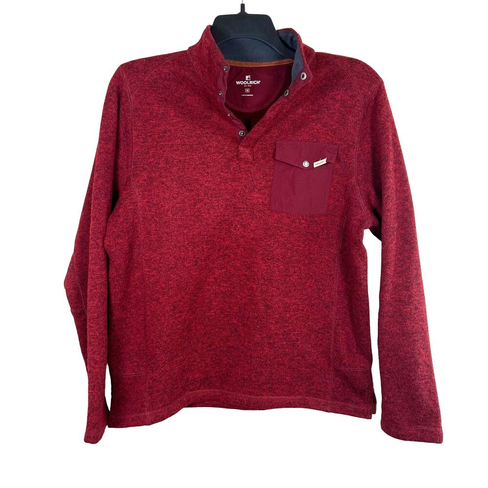 Woolrich‎ Drifter Pullover Men's Medium Heather Red 1/4 Snap Fleece Sweater Cold